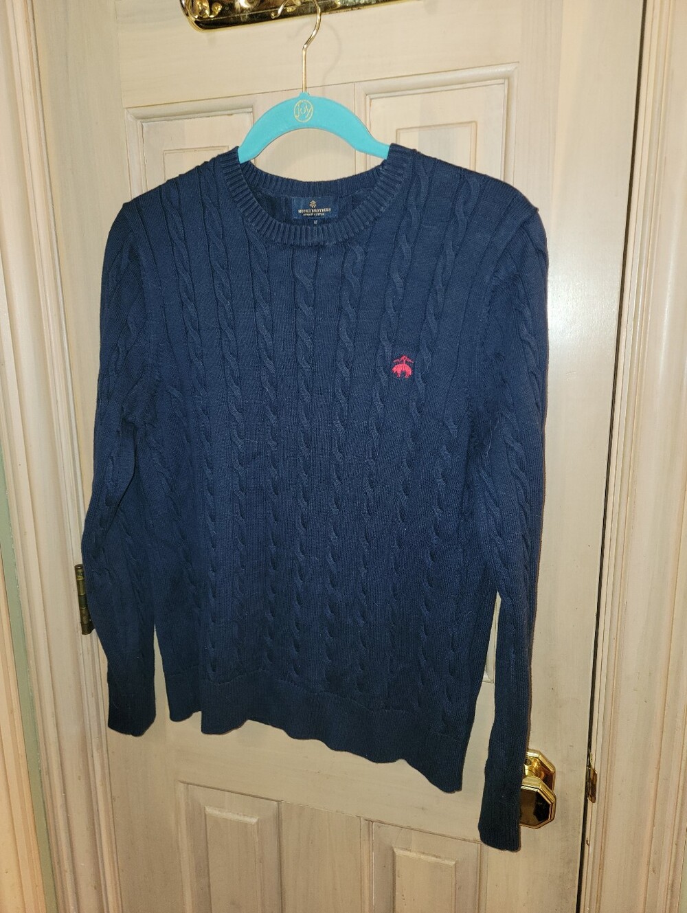 Mens Sz M Supima Cotton Navy Cableknit Sweater Brooks Brothers